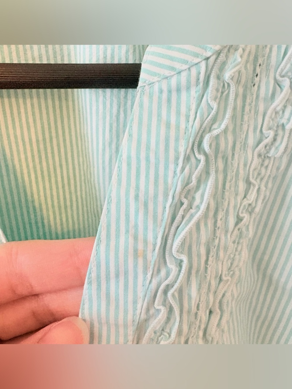 Orvis Ruffled Striped Long Sleeve Button Down Shirt - Picture 4 of 4